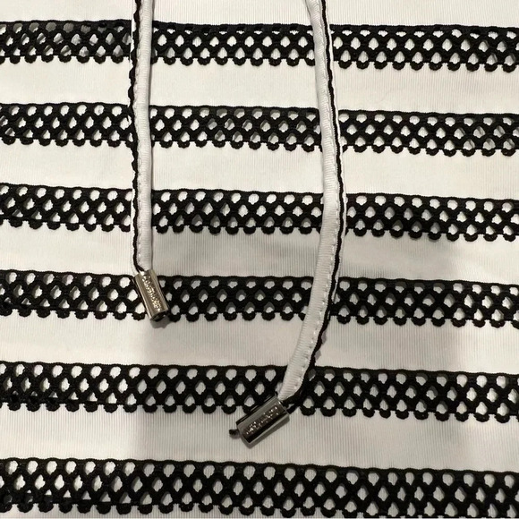 Calvin Klein Swimsuit Top Cover Up Size Medium Black Stripe Drawstring Waist - Picture 7 of 9
